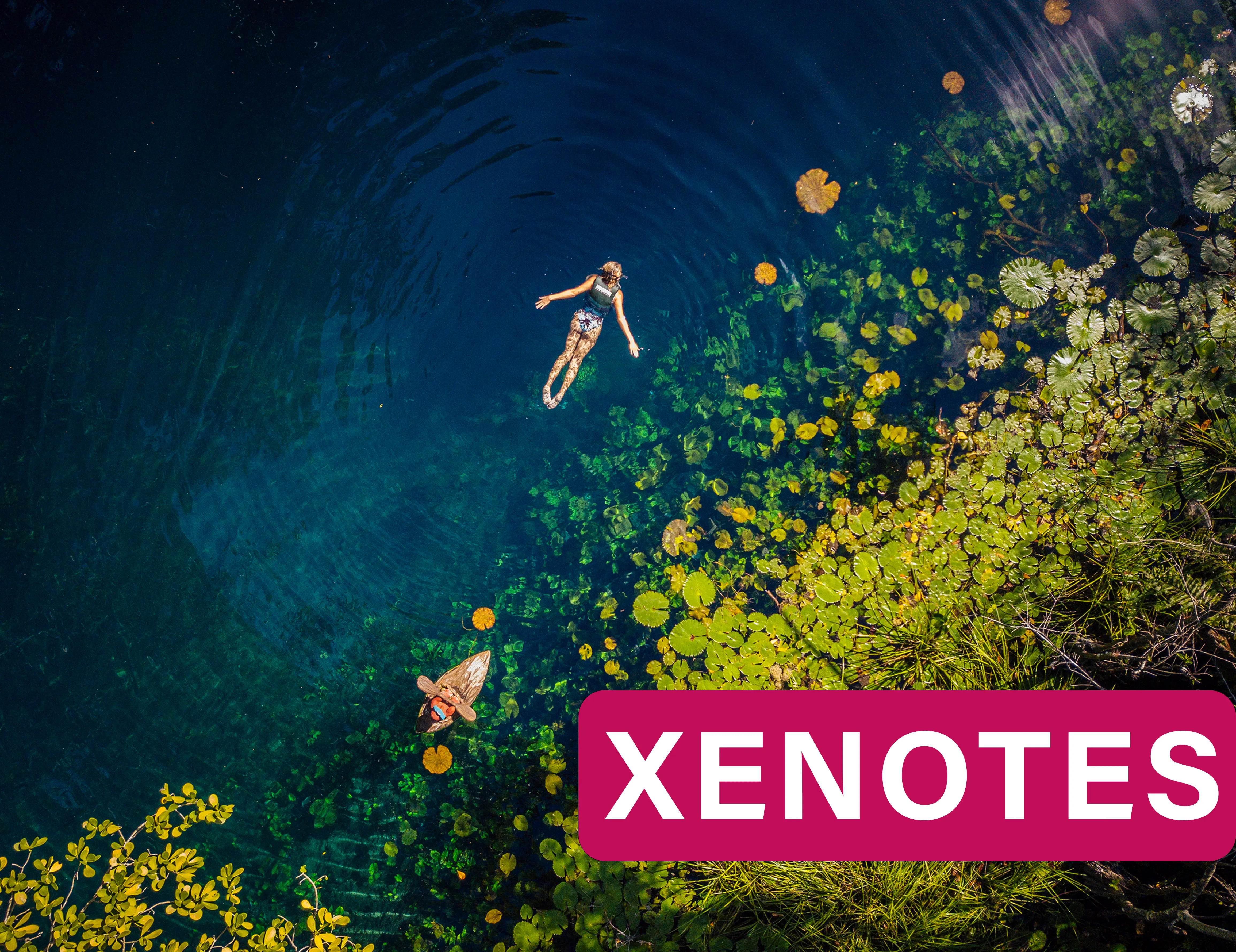 Couple snorkeling in a cristal-clear cenote in the Riviera Maya